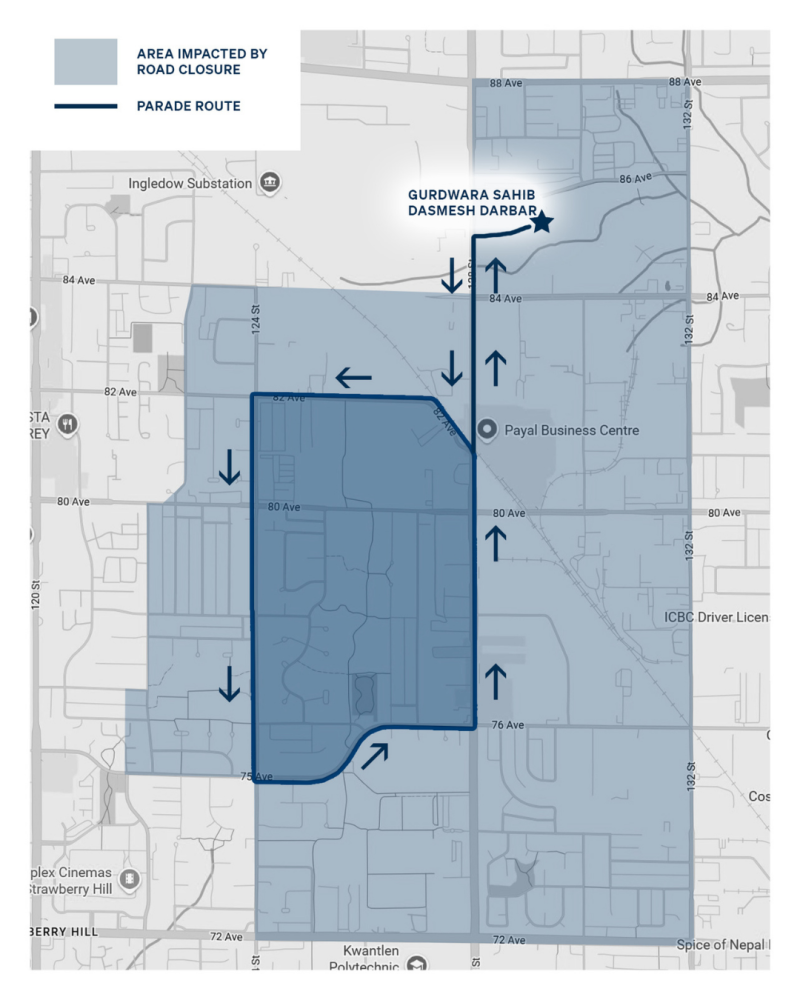 road closure route for vaisakhi parade
