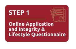 Step 1: Online Application and Integrity and Lifestyle Questionnaire 